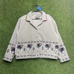Country Clothing Co Fleece Cardigan Womens XL Native Print Dreamcatcher Feathers